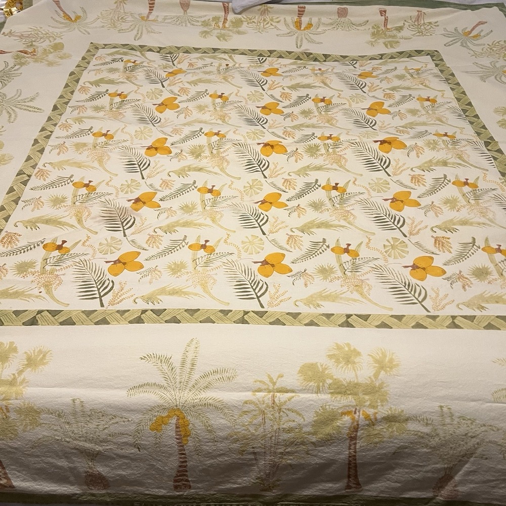 Couleur Nature France Cotton Tablecloth Tropical Palm Tree Coconuts 71x71" Sq